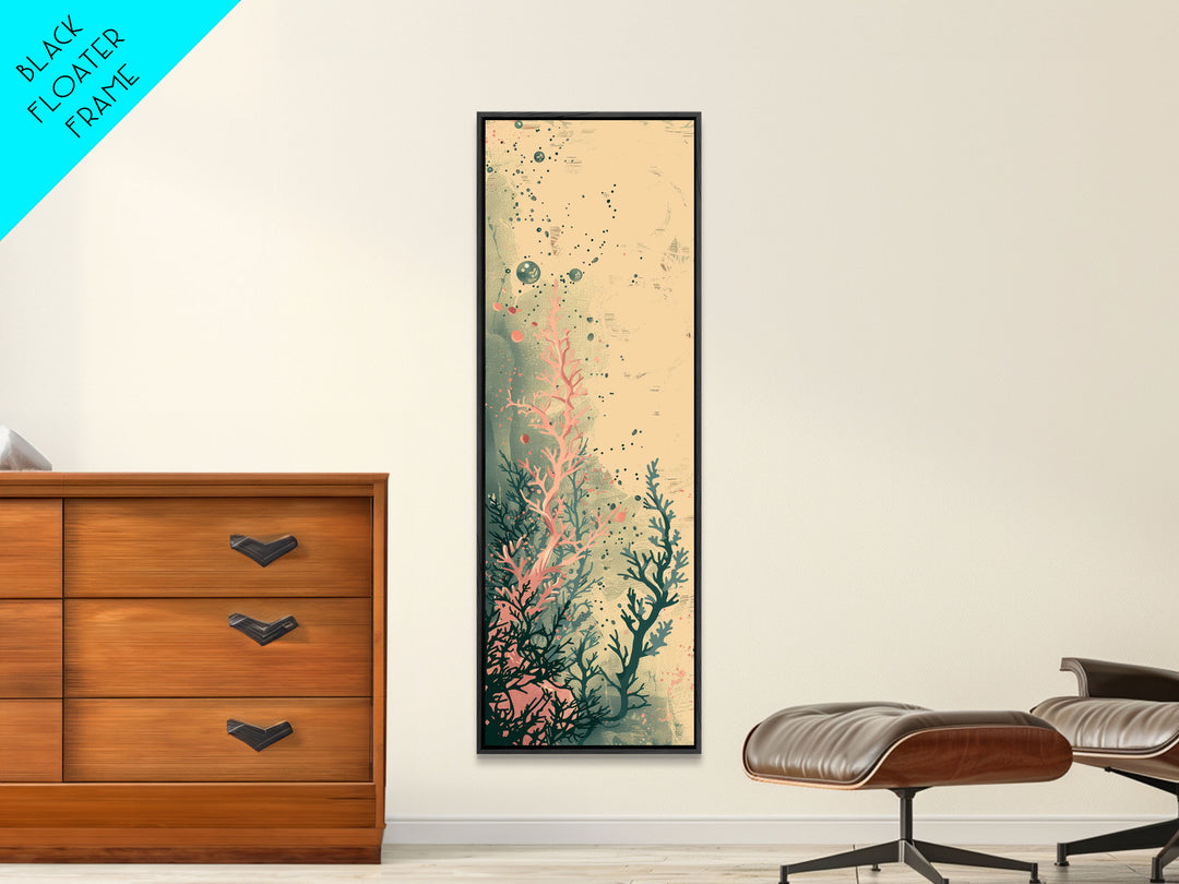 Tall Skinny Art Japanese Style Wood Block Print Abstract Seaweed In Soft Hues For Framed Canvas Print In Ukiyo-e Style