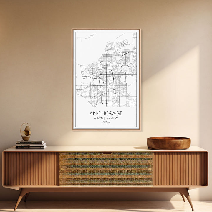 Anchorage Street Map, Alaska Map, City Map Wall Décor, Adventure Wall Art, Minimalist, Modern Art, Wall Art, Canvas Print, Canvas Wall Art