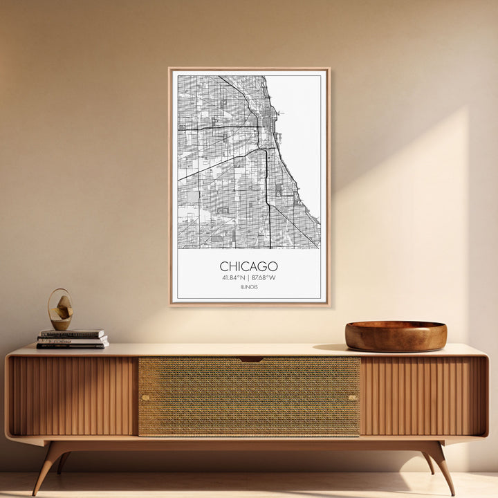 Chicago Street Map, Illinois Map, City Map Art, Modern Art, Wall Art, Canvas Print, Canvas Wall Art, Travel Wall Décor, Unique Wall Art