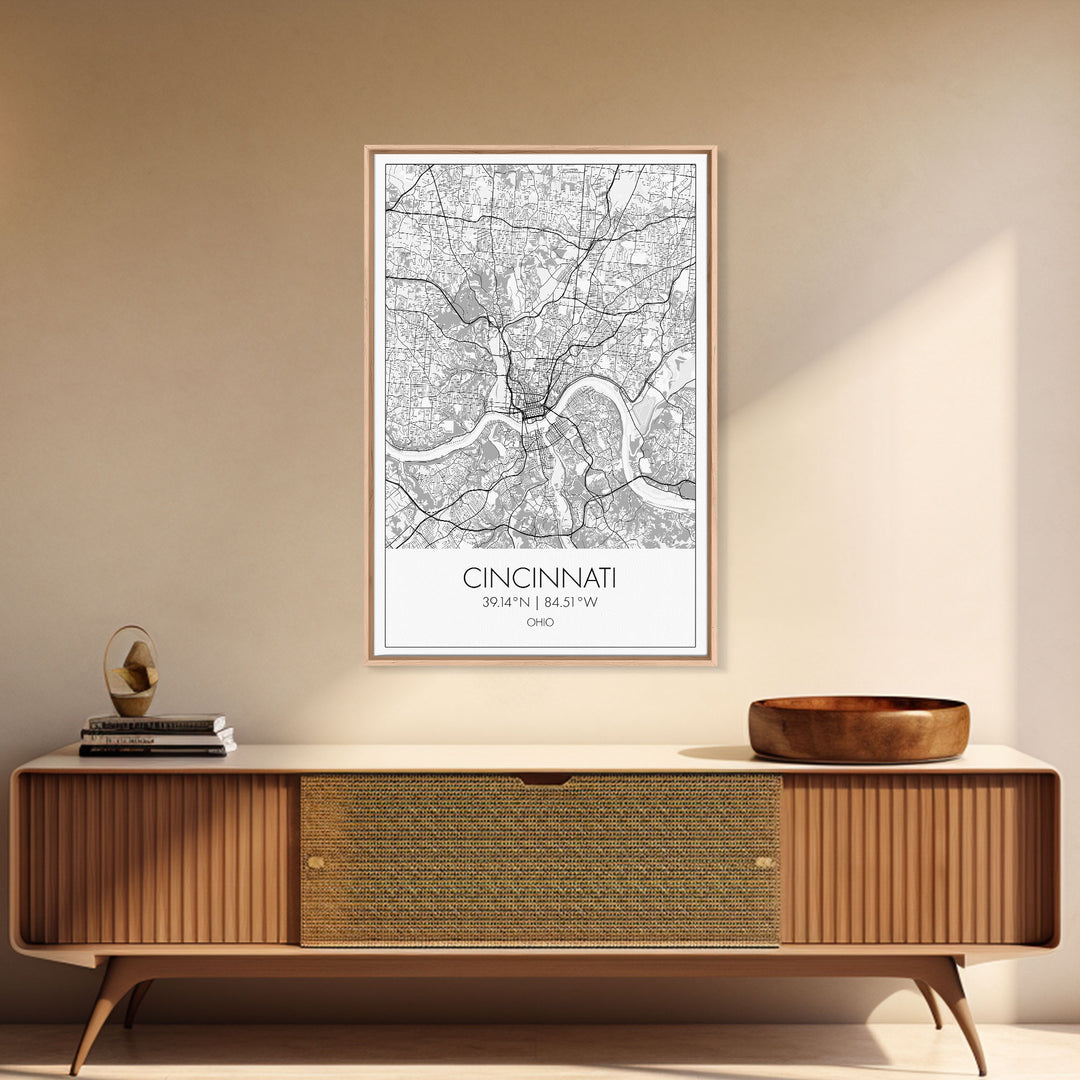 Cincinnati Street Map, Ohio Map, City Map Art, Minimalist Art, Wall Art, Canvas Print, Canvas Wall Art, Travel Wall Art, Birthday Gift