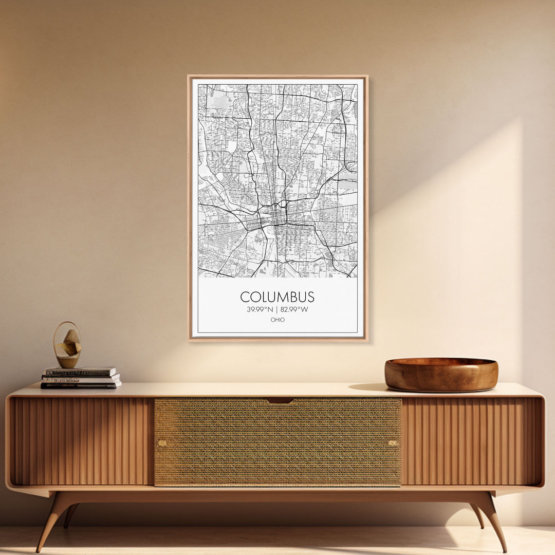 Columbus Street Map, Ohio Map, City Map Art, Minimalist Art, Wall Art, Canvas Print, Canvas Wall Art, Travel Decor, Office Wall Art