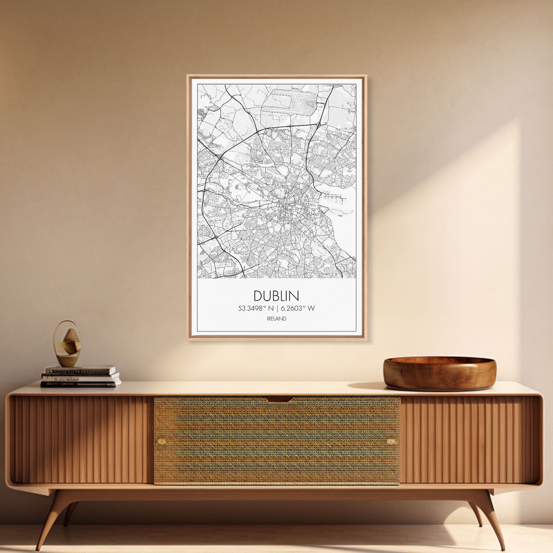 Dublin Street Map, Ireland Map, Europe City Map Art, Minimalist Art, Wall Art, Canvas Print, Pilot Gifts, Travel Wall Art, Above Bed Décor