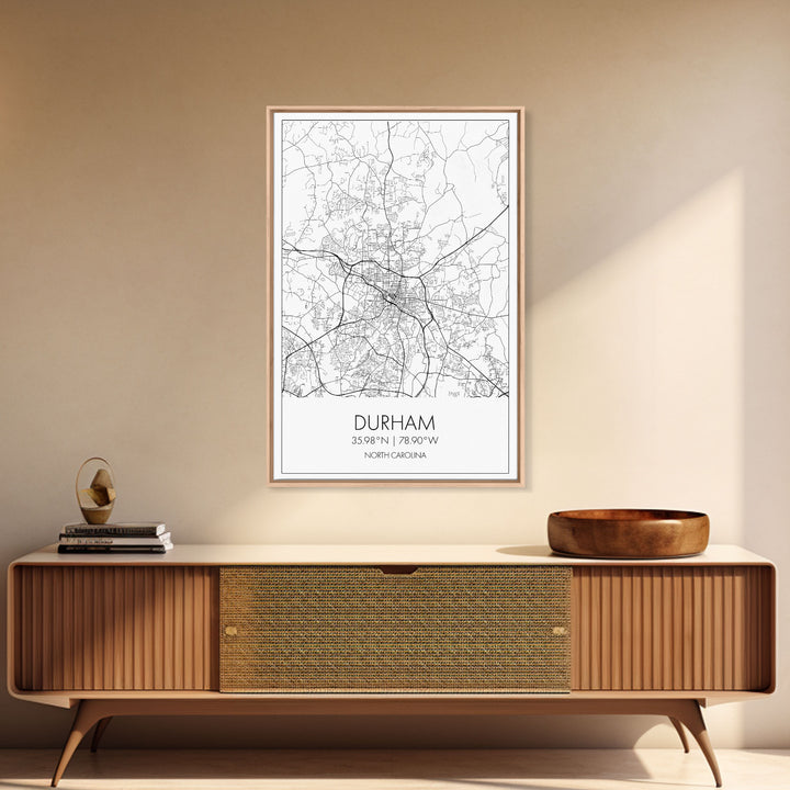 Durham Street Map, North Carolina Map, City Map Art, Minimalist Art, Wall Art, Canvas Print, Traveler Gift, Travel Wall Décor