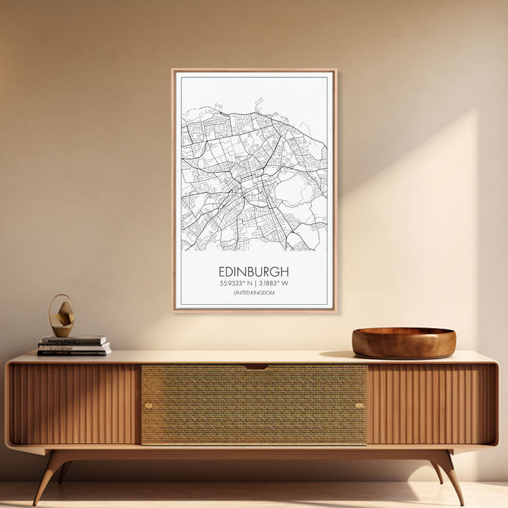 Edinburgh Street Map, United Kingdom Map, Europe City Map Art, Minimalist Art, Wall Art, Canvas Print, Travel Décor, Living Room Wall Art,