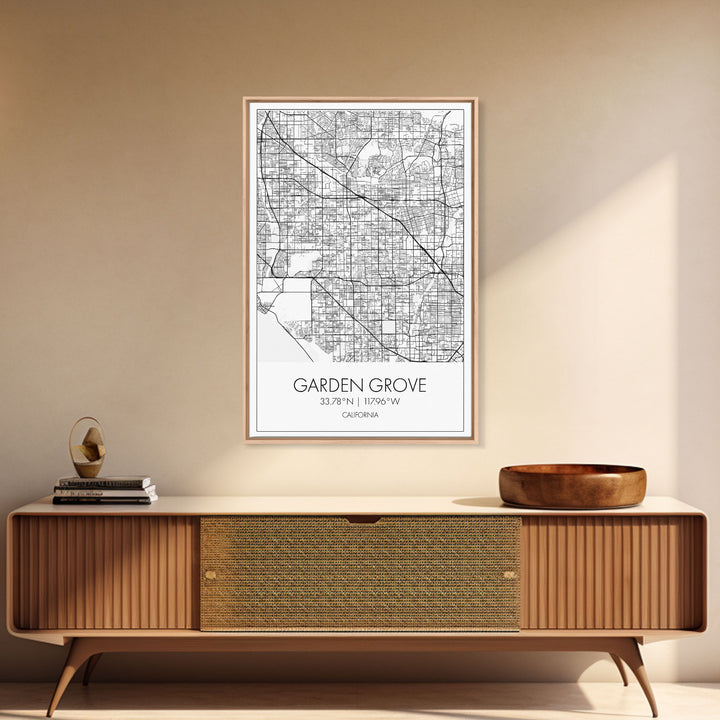 Garden Grove Street Map, California Map, City Map Art, Minimalist Art, Wall Art, Canvas Print, Black And White Map, Best Friend Gift