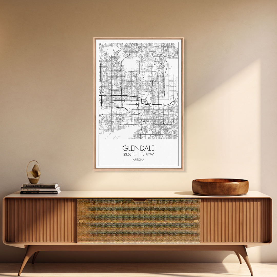 Glendale Street Map, Arizona Map, City Map Art, Minimalist Art, Wall Art, Canvas Print, Black And White Map, Above Bed Art, Wanderlust Gift