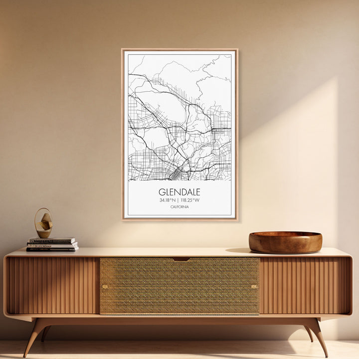 Glendale Street Map, California Map, City Map Art, Minimalist Art, Wall Art, Canvas Print, Black And White Map, Gifts For Him, Travel Art