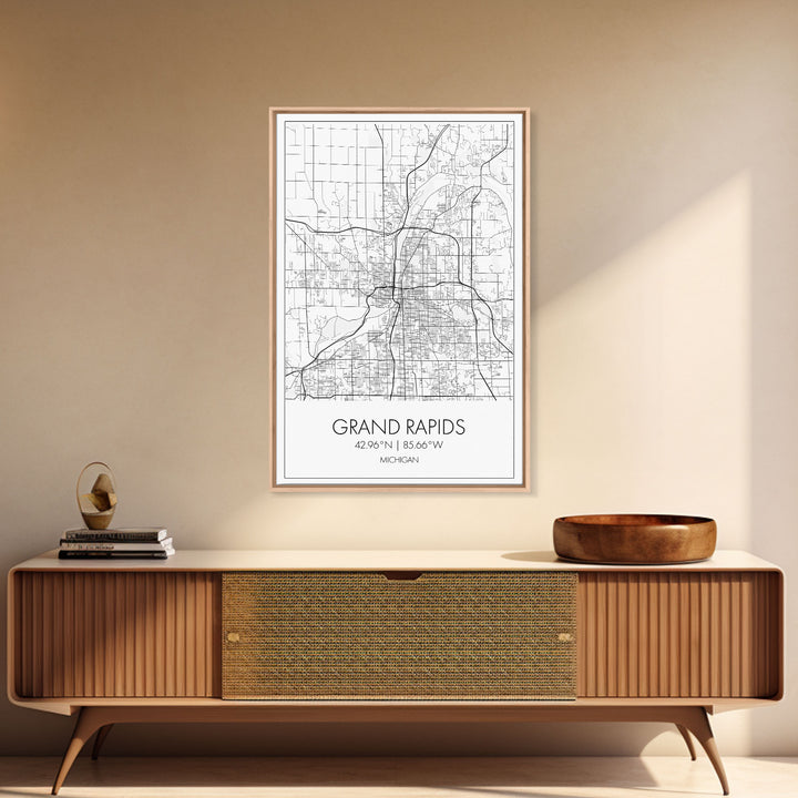 Grand Rapids Street Map, Michigan Map, City Map Art, Minimalist Art, Wall Art, Canvas Print, Black And White, Travel Art, Office Wall Art