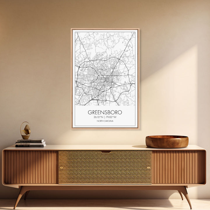 Greensboro Street Map, North Carolina Map, City Map Art, Minimalist Art, Wall Art, Canvas Print, Black And White, Unique Art, Traveler Gift