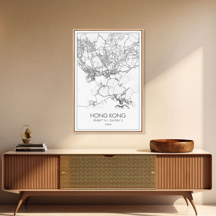 Hong Kong Street Map, China Map, Asia City Map Art, Minimalist Art, Wall Art, Canvas Print, Wanderlust Gift, Home Office Art, Travel Art