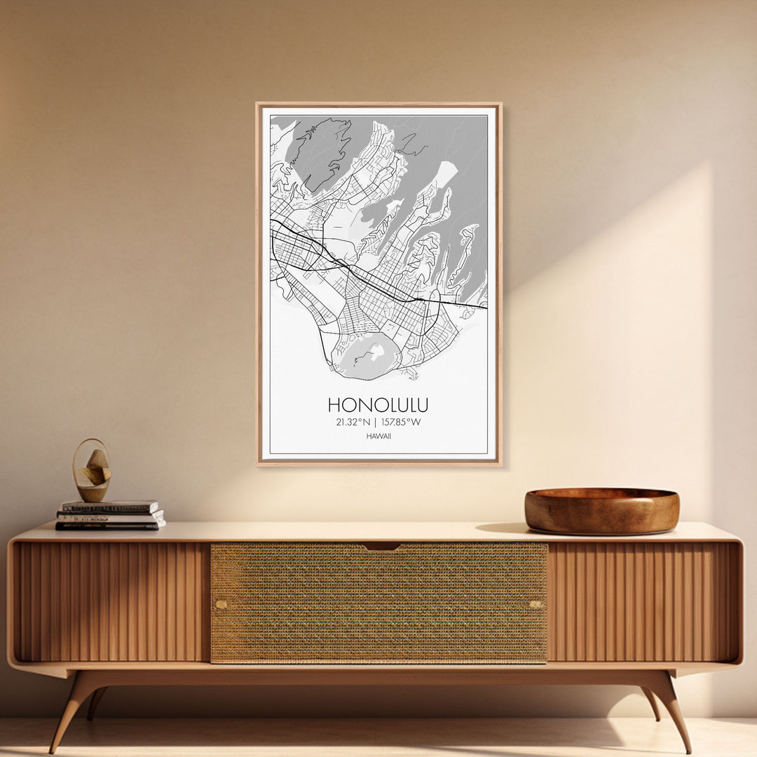 Honolulu Street Map, Hawaii Map, ity Map Art, Minimalist Art, Wall Art, Canvas Print, Living Room Art, Travel Wall Art, Anniversary Gift