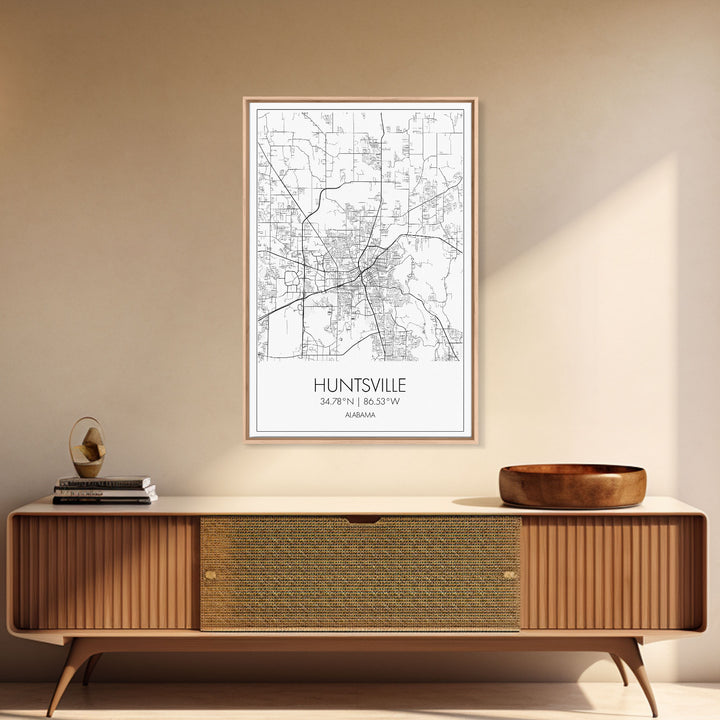 Huntsville Street Map, Alabama Map, City Map Art, Minimalist Art, Wall Art, Canvas Print, Travel Art, Gift For Dad, Unique Wall Art