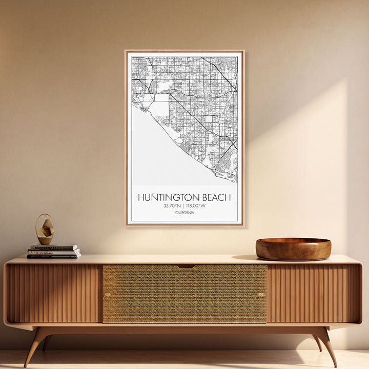 Huntington Beach Street Map, California Map, City Map Art, Minimalist Art, Wall Art, Canvas Print, Travel Print, Gift For Mom, Dorm Wall Art