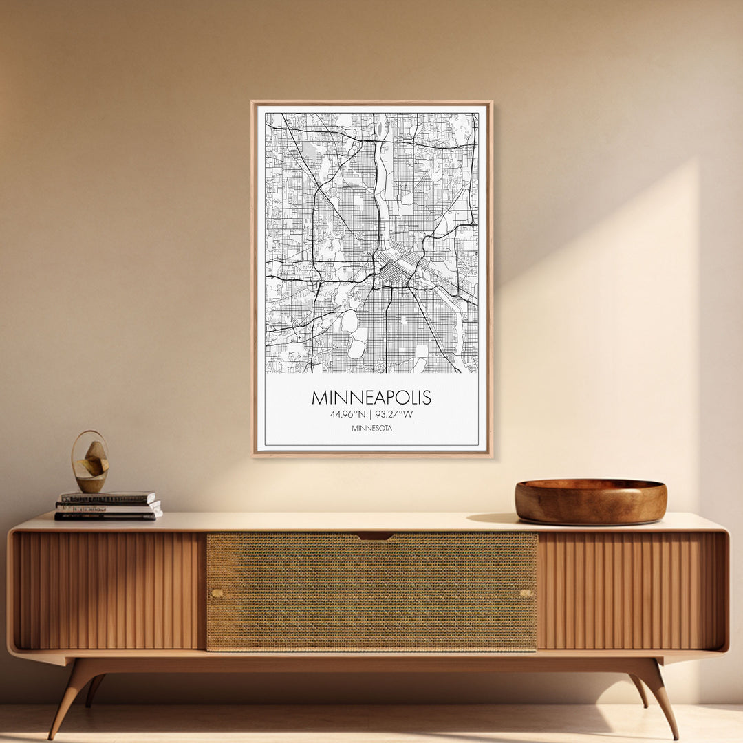 Minneapolis Street Map, Minnesota Map, City Map Art, Modern Art, Wall Art, Canvas Print, Travel Print, Master Bedroom Art, Graduation Gift