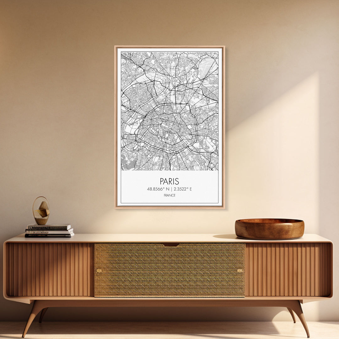 Paris Street Map, France Map, Europe City Map Art, Minimalist Art, Wall Art, Canvas Print, Bedroom Art, Gift For Traveler, Travel Wall Print