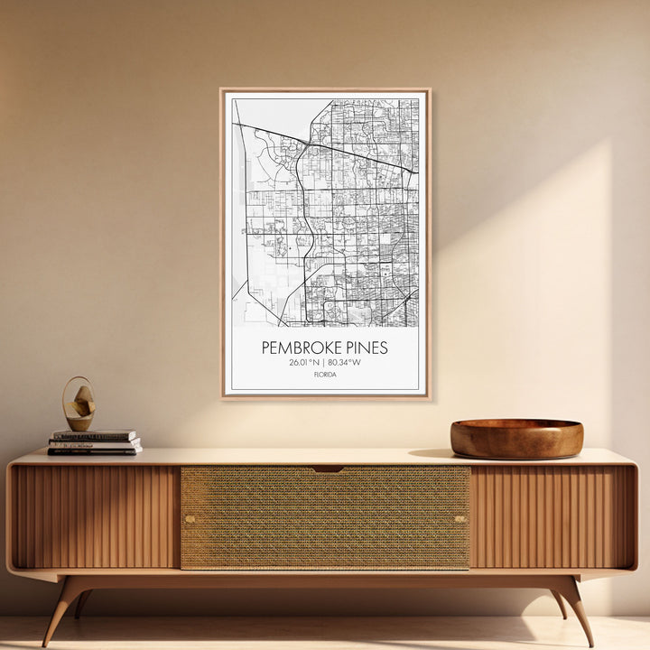 Pembroke Pines Street Map, Florida Map, City Map Art, Minimalist Art, Wall Art, Canvas Print, Home Décor Wall Art, Wedding Gift, Travel Art