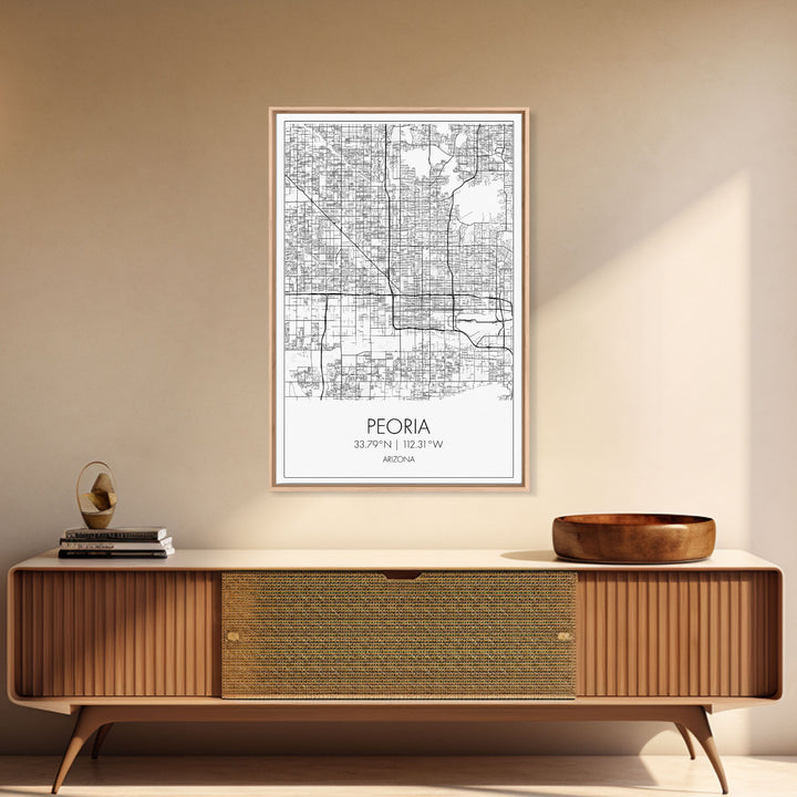 Peoria Street Map, Arizona Map, City Map Art, Minimalist Art, Wall Art, Canvas Print, Living Room Wall Art, Travel Gifts For Men, Travel Art