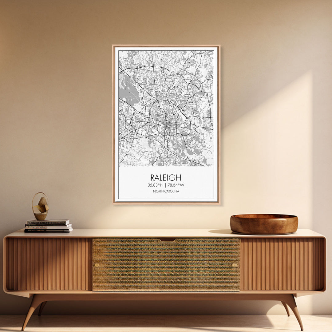 Raleigh Street Map, North Carolina Map, City Map Art, Minimalist Art, Wall Art, Canvas Print, Travel Lover Gift, Bedroom Wall Art