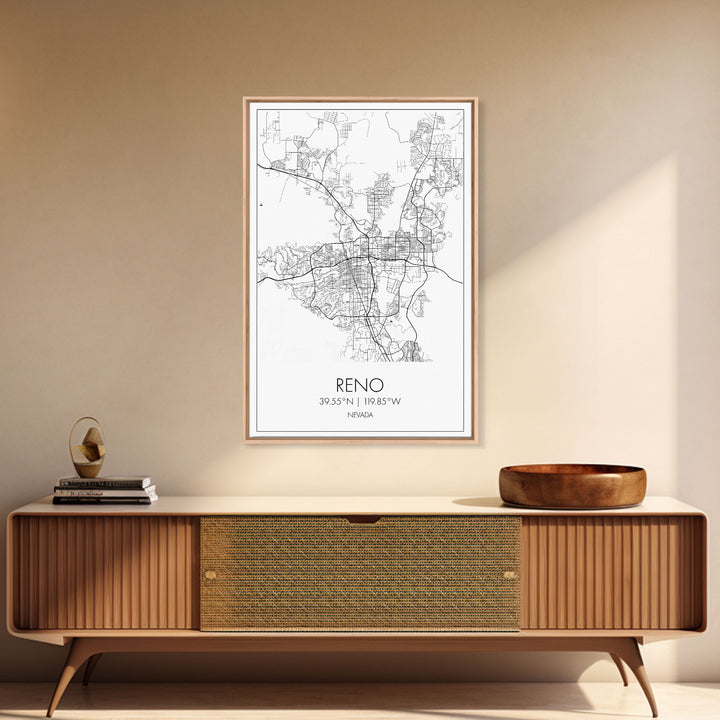 Reno Street Map, Nevada Map, City Map Art, Minimalist Art, Wall Art, Canvas Print, Girls Room Décor, Traveler Gift, Travel Art Print