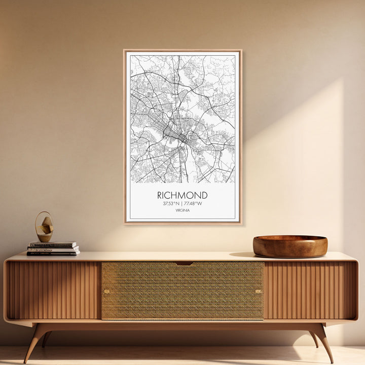 Richmond Street Map, Virginia Map, City Map Art, Minimalist Art, Wall Art, Canvas Print, Farmhouse Wall Décor, Wedding Gift, Travel Art