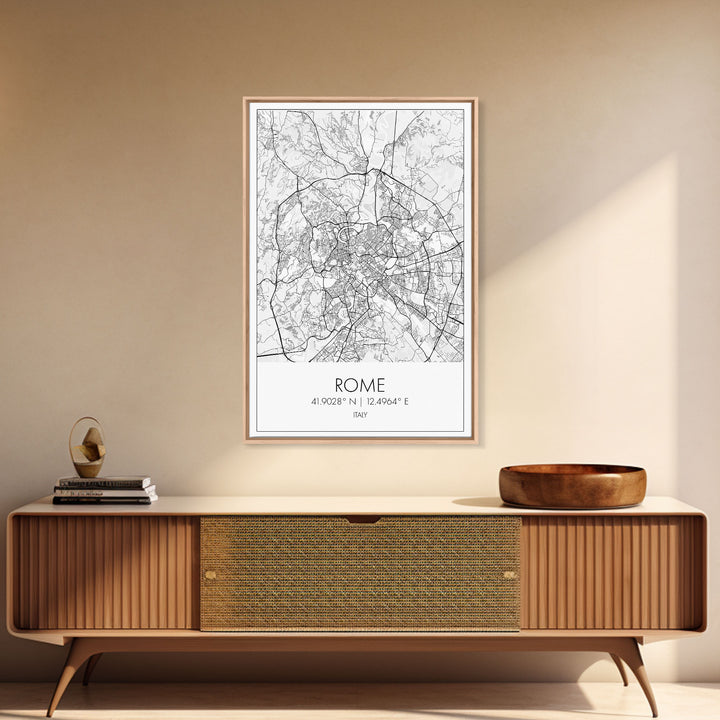 Rome Street Map, Italy Map, Europe City Map Art, Minimalist Art, Wall Art, Canvas Print, Girl Room Décor, Housewarming Gift, Travel Wall Art