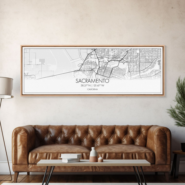 Panoramic Sacramento City Map, California Art, Map Print, Minimalist Wall Art, Canvas Art, Housewarming Gift, Street Map Art, Closing Gift