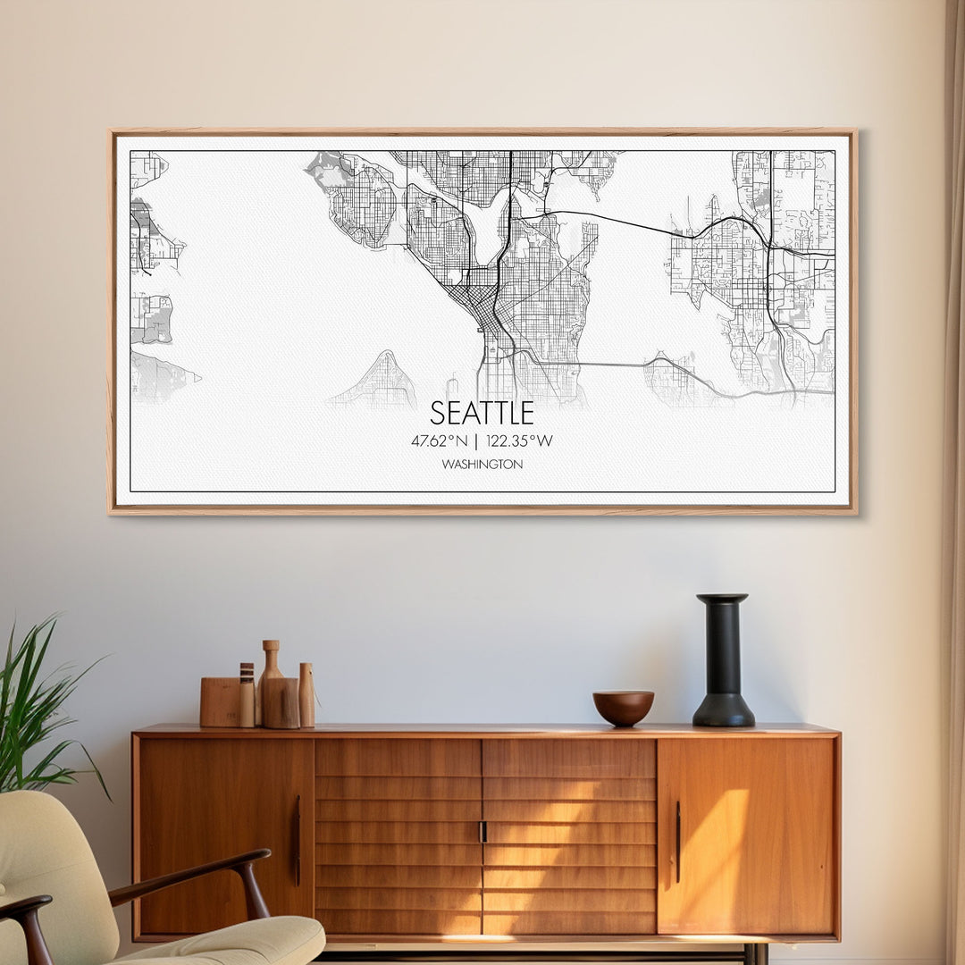 Seattle City Map, Washington Art, Map Print, Modern Wall Art, Wall Art, Canvas Art, Horizontal Wall Art, Tiny House Décor, Moving Gift