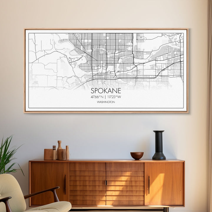 Spokane City Map, Washington Art, Map Print, Modern Wall Art, Wall Art, Canvas Art, Family Room Wall Art, Landscape Art Print, Military Gift