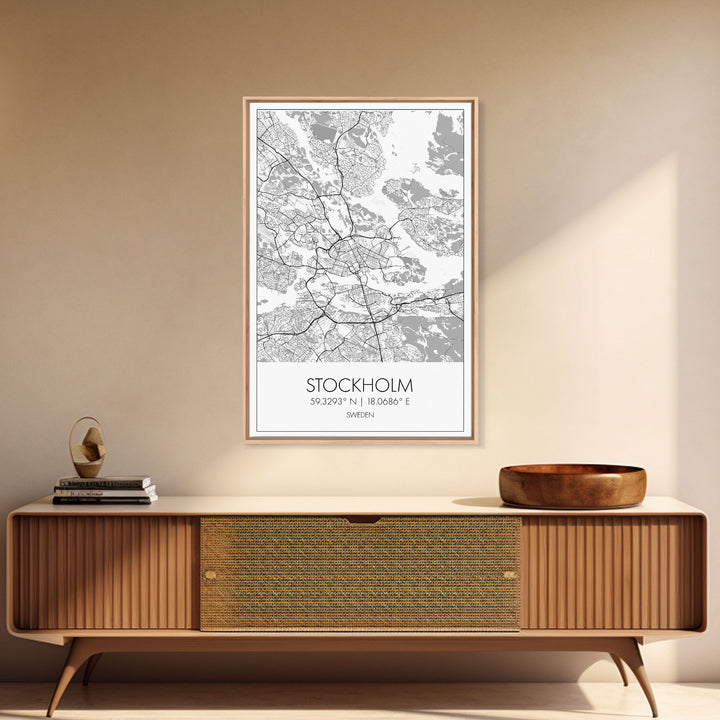 Stockholm Street Map, Sweden Map, Europe City Map Print, Modern Wall Art, Wall Art, Canvas Print, Dorm Room Décor, Wedding Gifts, Travel Art