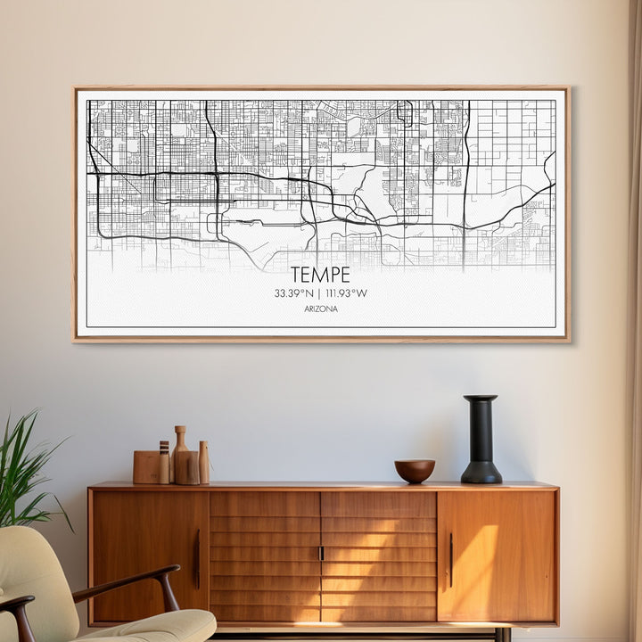 Tempe City Map, Arizona Art, Map Print, Modern Wall Art, Wall Art, Canvas Art, Entryway Prints, Retirement Gifts, Panoramic Art, Room Décor