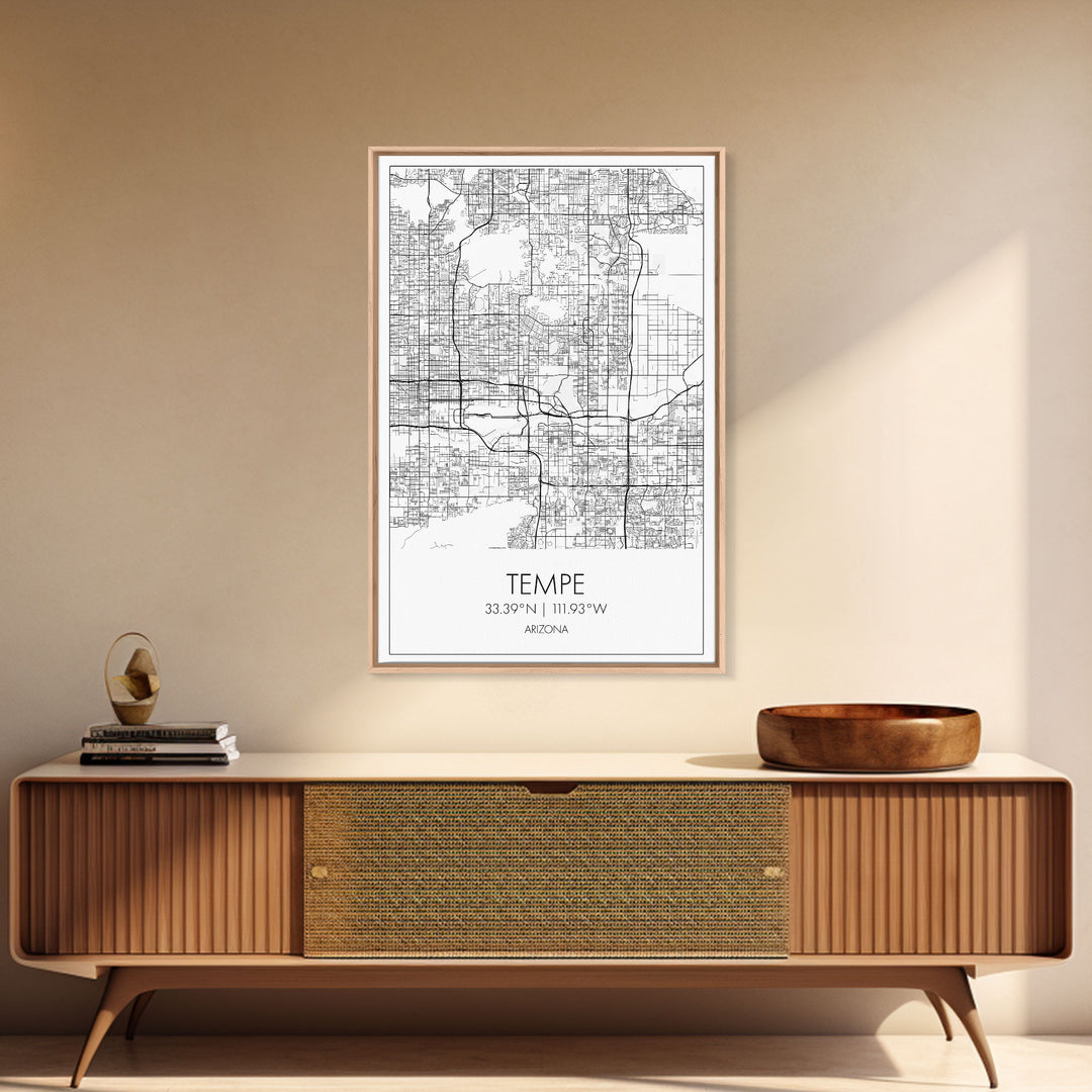 Tempe Street Map, Arizona Map, City Map Print, Modern Wall Art, Wall Art, Canvas Print, Birthday Gifts, Game Room Décor, Travel Wall Art