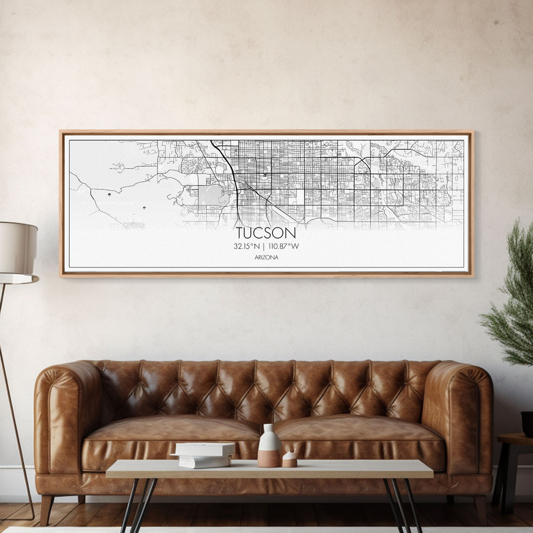 Panoramic Tucson City Map, Arizona Art, Map Print, Minimalist Wall Art, Canvas Art, Housewarming Gift, Street Map Art, Closing Gift