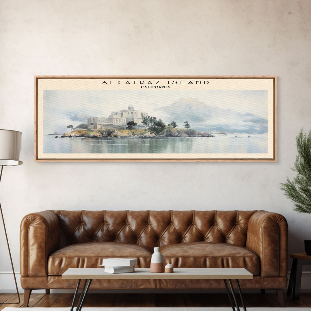 Alcatraz Island Retro Style Travel Poster - Framed Canvas Print - California Travel Decor | Vintage Style Home Decor - Travel Print - Wall Art