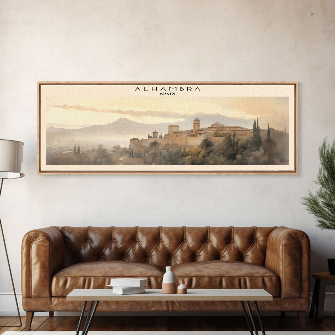 Alhambra Travel Art Framed Canvas Print, Spain Wall Decor, Home Decor, Travel Poster, Vintage Wall Art, Watercolor Painting