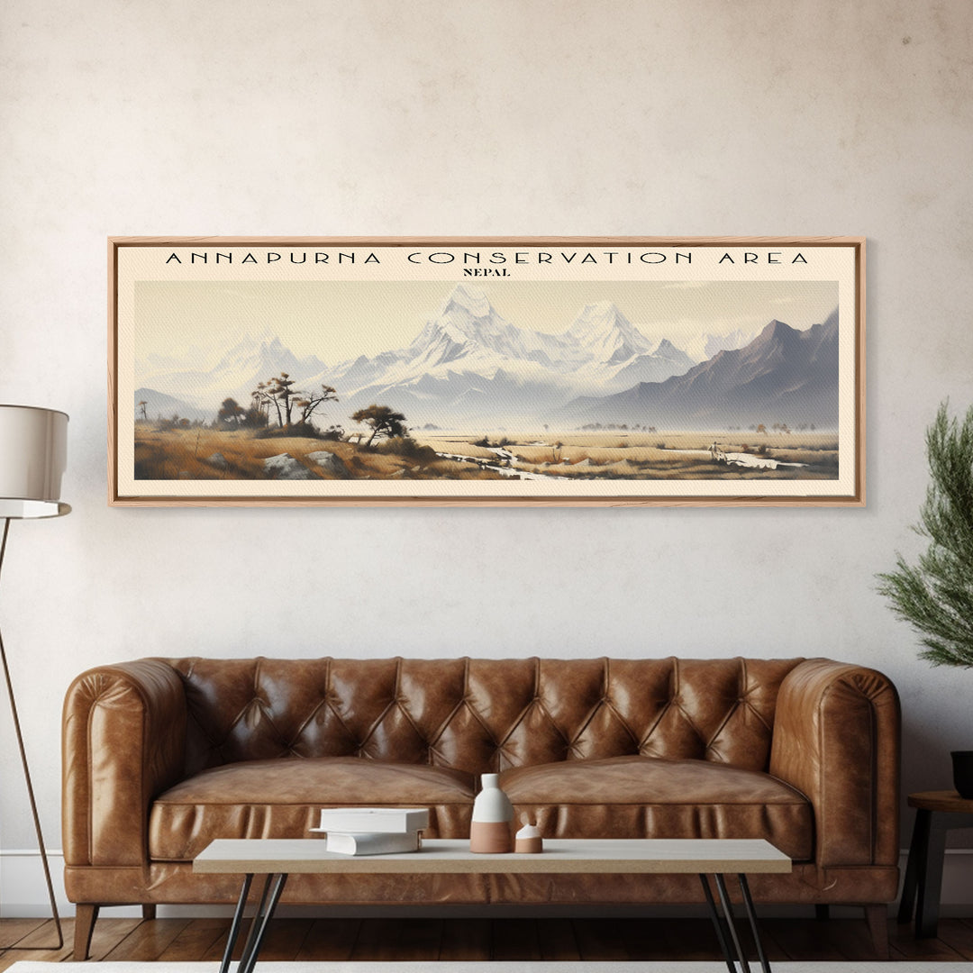 Annapurna Conservation Area Retro Travel Poster - Framed Canvas Print - Travel Decor | Vintage Style Home Decor - Travel Print - Wall Art