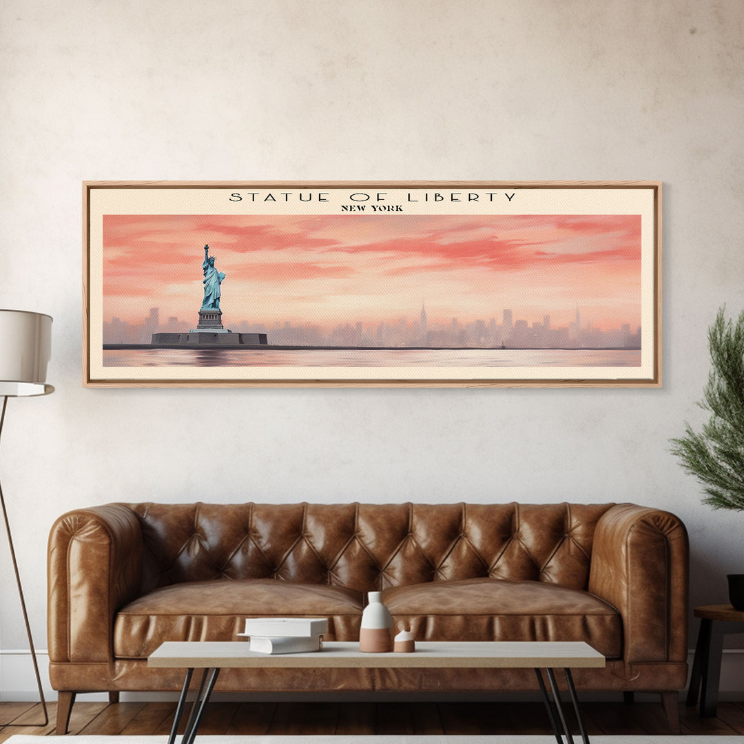 Statue of Liberty Travel Art Framed Canvas Print, COUNTRY Wall Decor, Home Decor, Travel Poster, Vintage Wall Art, Watercolor Painting