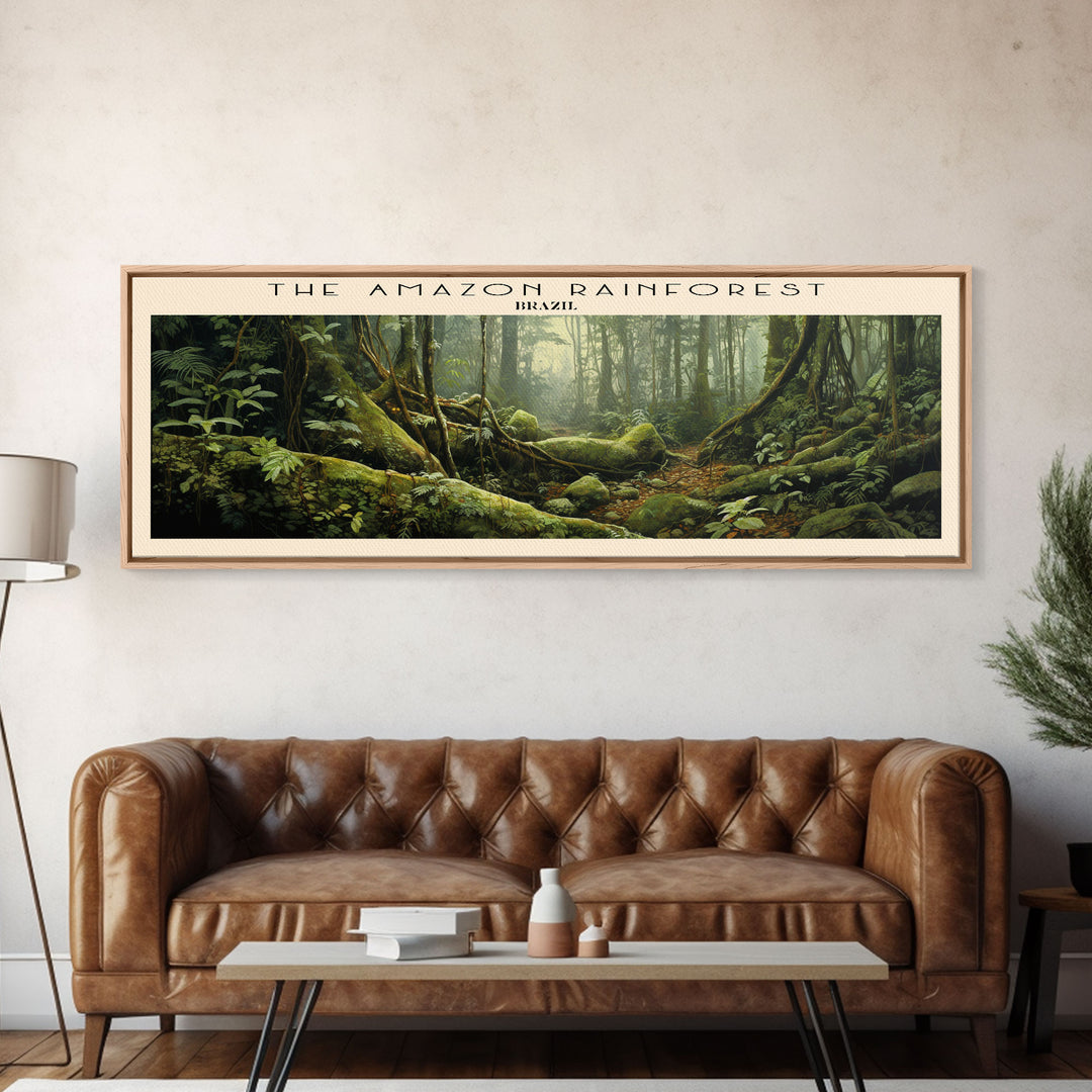 The Amazon Rainforest Travel Art Framed Canvas Print, COUNTRY Wall Decor, Home Decor, Travel Poster, Vintage Wall Art, Watercolor Painting