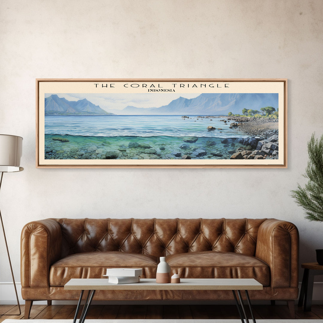 The Coral Triangle Travel Art Framed Canvas Print, COUNTRY Wall Decor, Home Decor, Travel Poster, Vintage Wall Art, Watercolor Painting