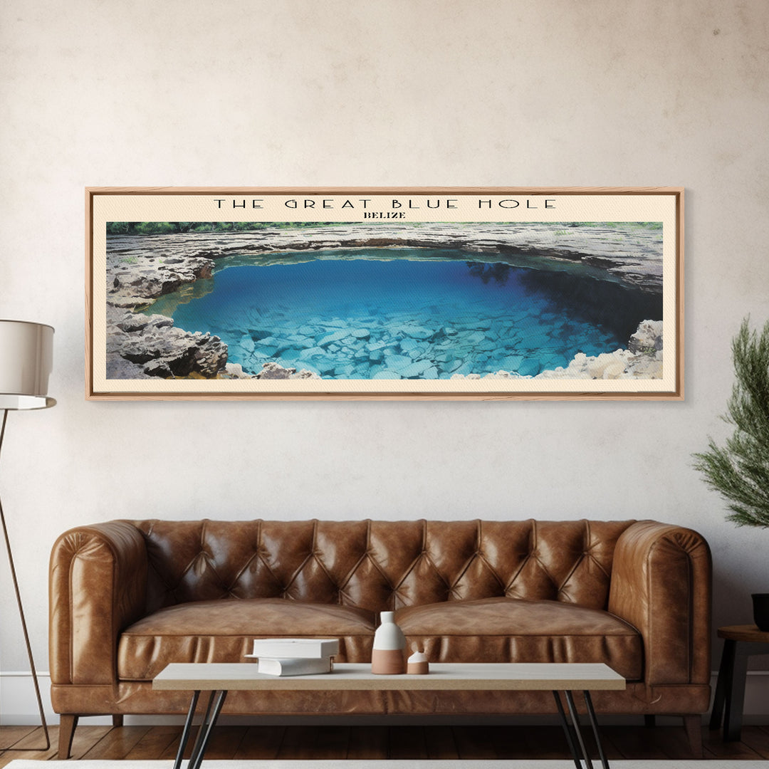 The Great Blue Hole Travel Art Framed Canvas Print, COUNTRY Wall Decor, Home Decor, Travel Poster, Vintage Wall Art, Watercolor Painting