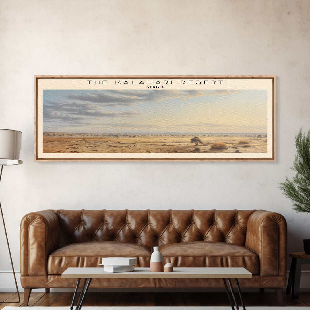 The Kalahari Desert Retro Style Travel Poster - Framed Canvas Print - COUNTRY Travel Decor | Vintage Style Home Decor - Travel Print - Wall Art