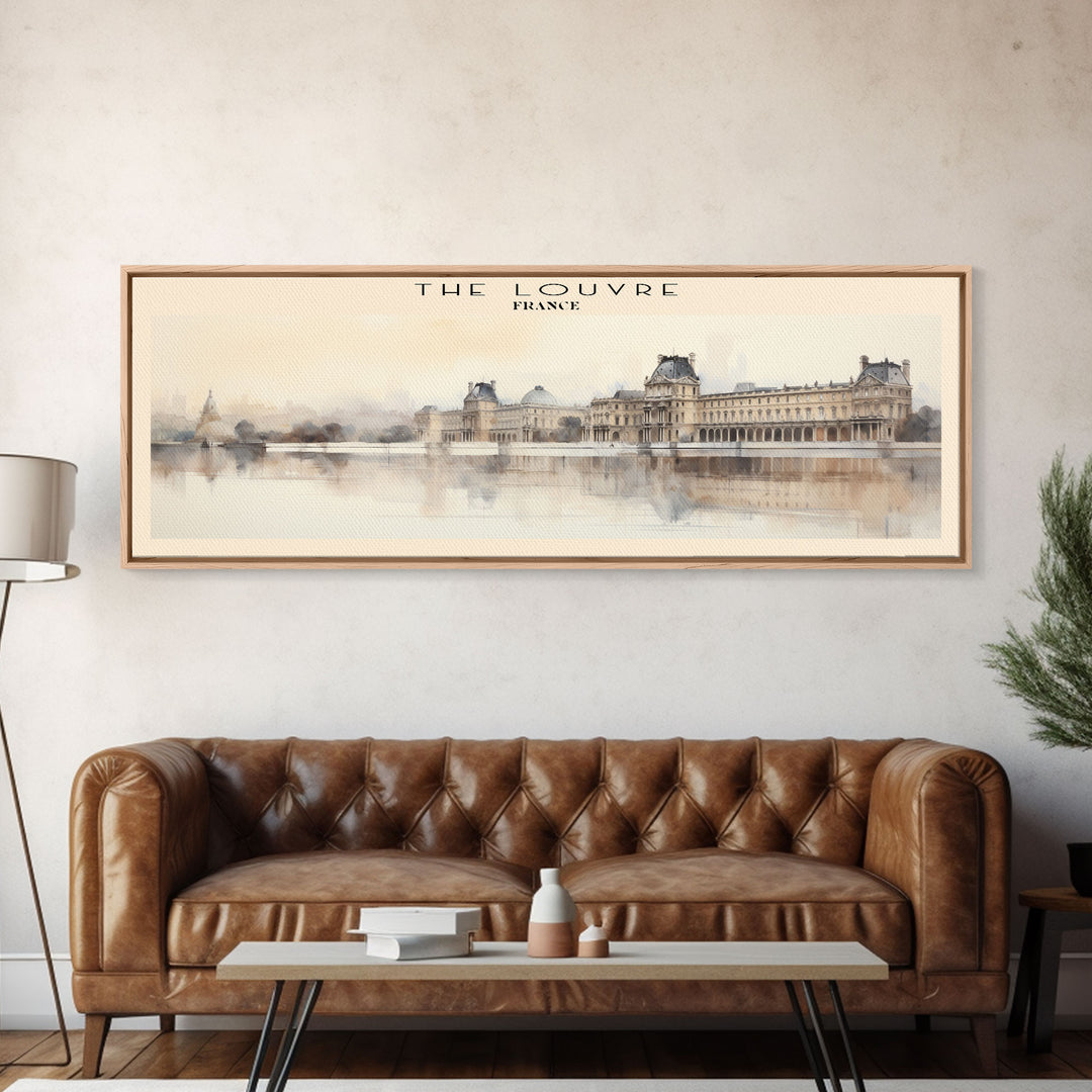 The Louvre Travel Art Framed Canvas Print, COUNTRY Wall Decor, Home Decor, Travel Poster, Vintage Wall Art, Watercolor Painting