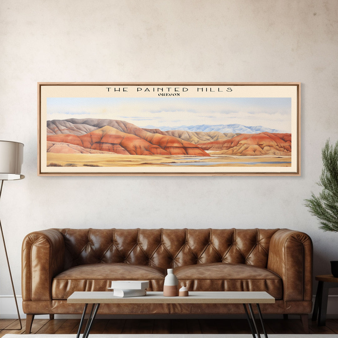 The Painted Hills Retro Style Travel Poster - Framed Canvas Print - COUNTRY Travel Decor | Vintage Style Home Decor - Travel Print - Wall Art