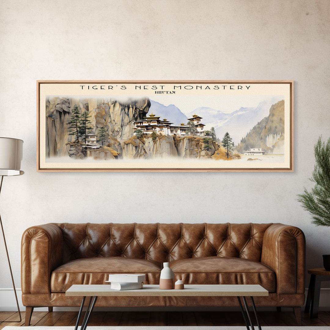 Tiger's Nest Monastery COUNTRY Travel Poster Print, Framed Canvas Print, COUNTRY Travel Art, Wood Framed Art, Wall Hanging, Home Decor