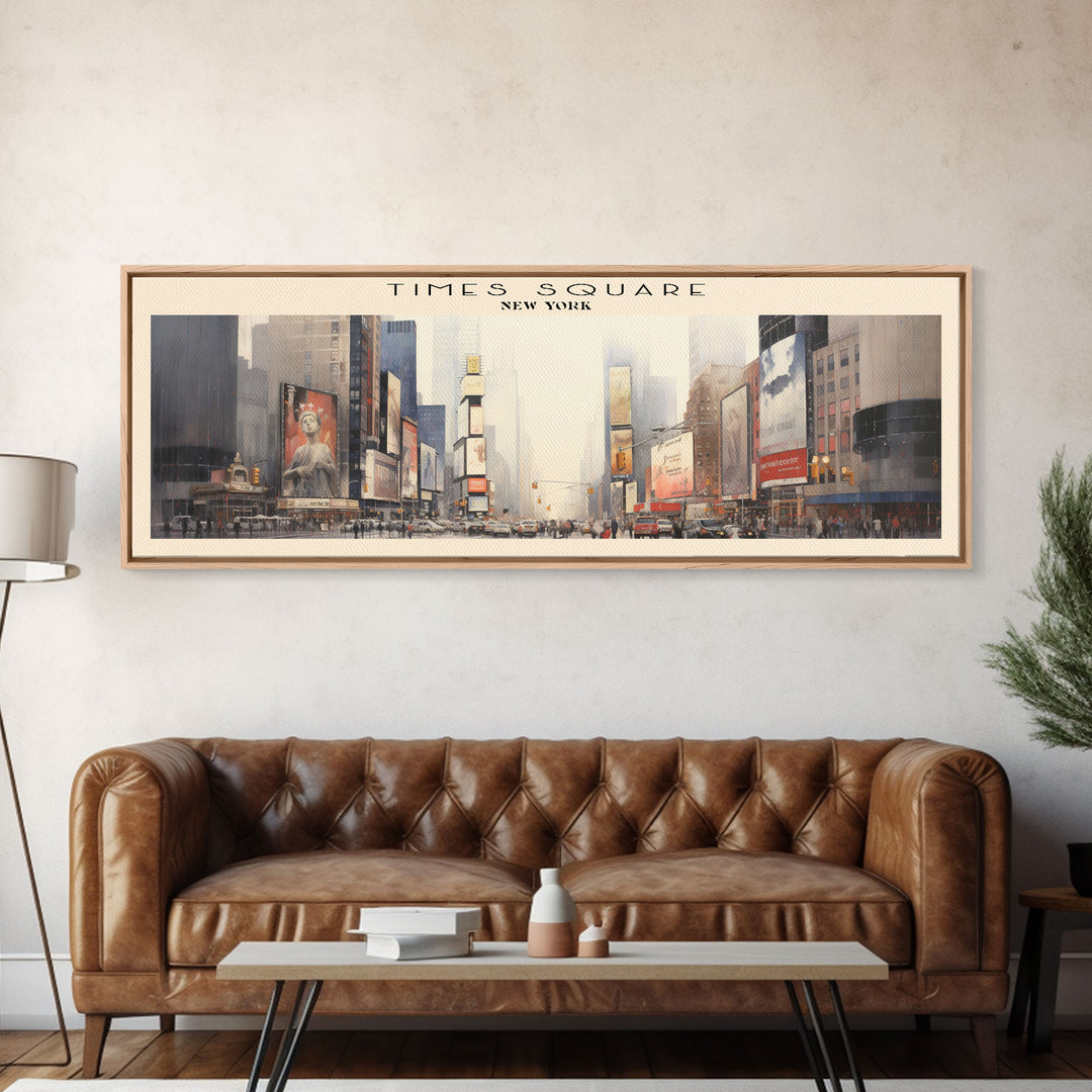 Times Square COUNTRY | Framed Travel Poster Canvas Print | Trendy Wall Art | Watercolor Painting | Living Room Art | Unique Art