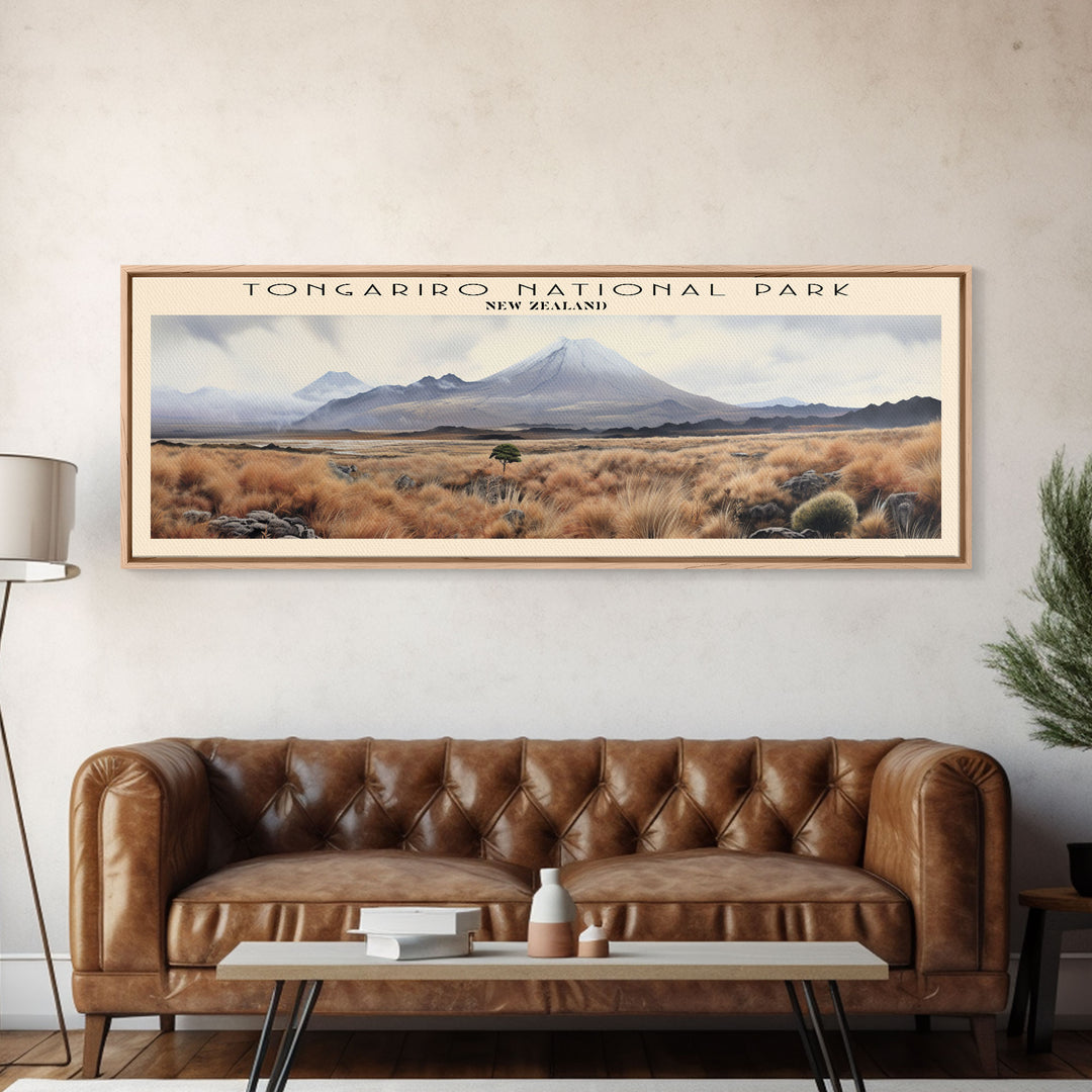 Tongariro National Park Travel Art Framed Canvas Print, COUNTRY Wall Decor, Home Decor, Travel Poster, Vintage Wall Art, Watercolor Painting