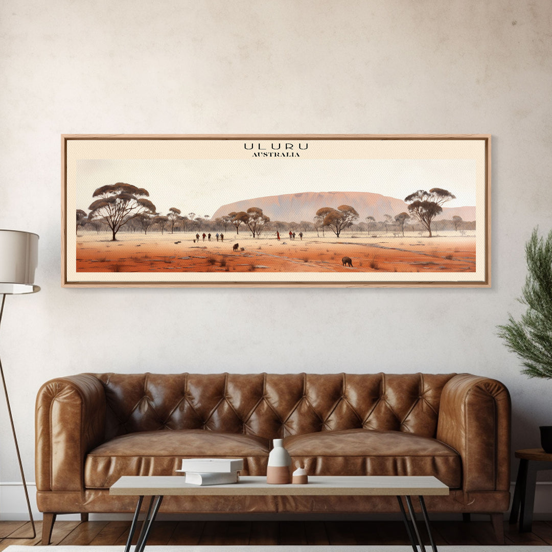 Uluru Travel Art Framed Canvas Print, COUNTRY Wall Decor, Home Decor, Travel Poster, Vintage Wall Art, Watercolor Painting