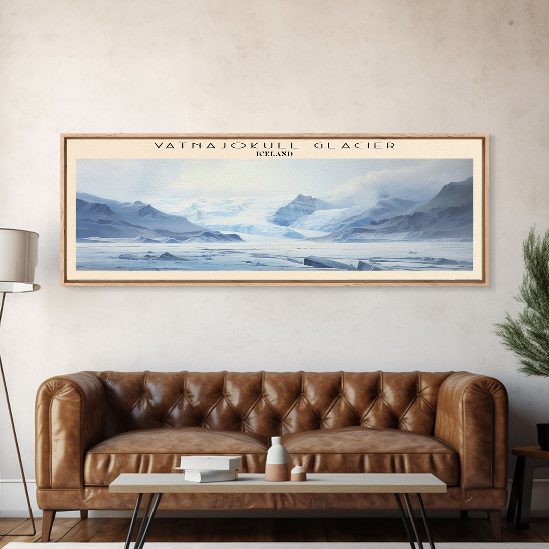 Vatnajökull Glacier Retro Style Travel Poster - Framed Canvas Print - COUNTRY Travel Decor | Vintage Style Home Decor - Travel Print - Wall Art