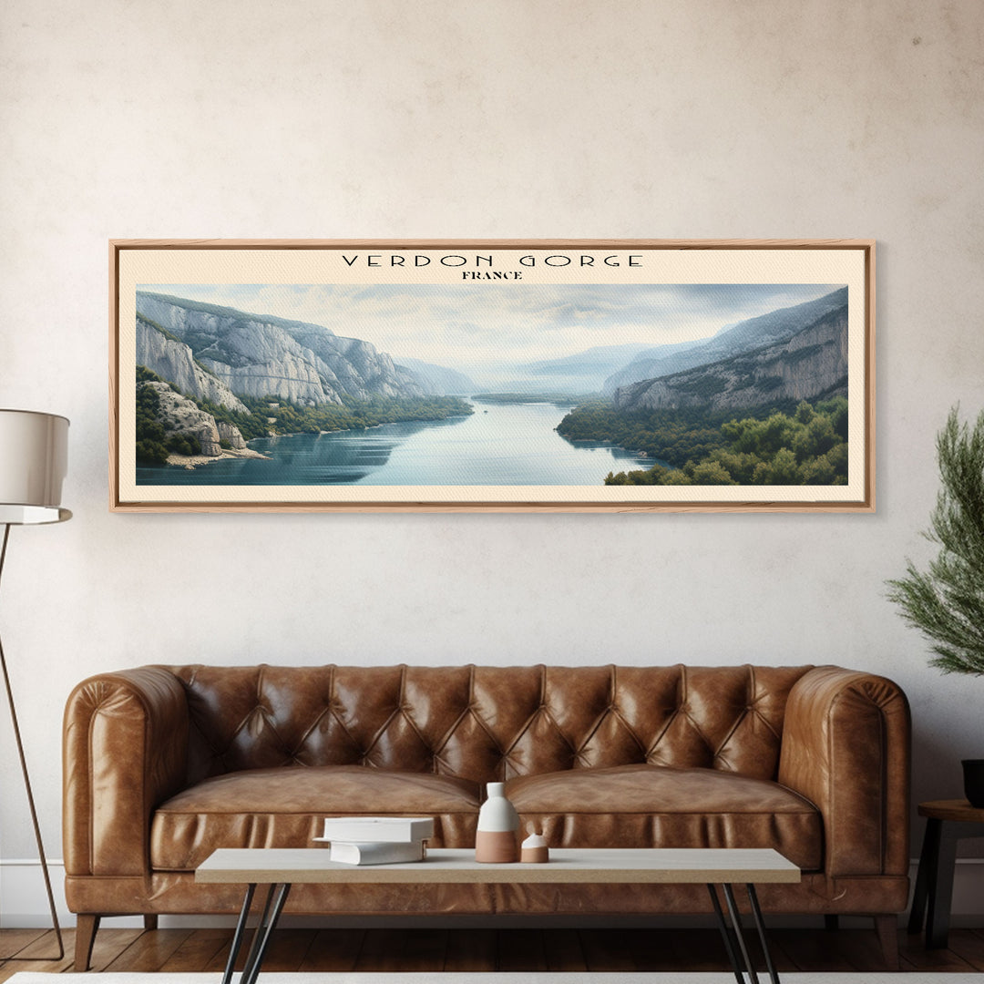 Verdon Gorge Travel Art Framed Canvas Print, COUNTRY Wall Decor, Home Decor, Travel Poster, Vintage Wall Art, Watercolor Painting