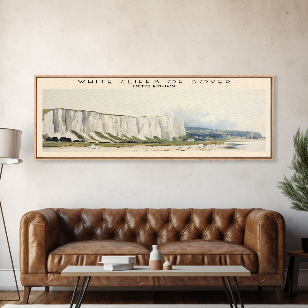 White Cliffs of Dover Travel Art Framed Canvas Print, COUNTRY Wall Decor, Home Decor, Travel Poster, Vintage Wall Art, Watercolor Painting