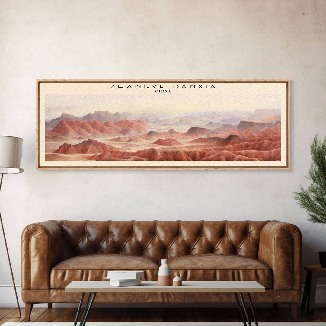 Zhangye Danxia Retro Style Travel Poster - Framed Canvas Print - COUNTRY Travel Decor | Vintage Style Home Decor - Travel Print - Wall Art